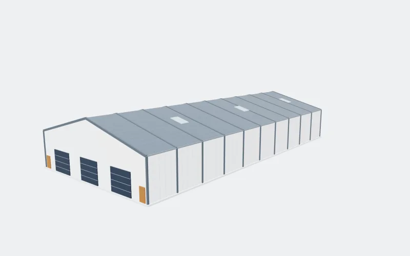 Ilustračný 3D model: väčšia hala 24 × 50 m